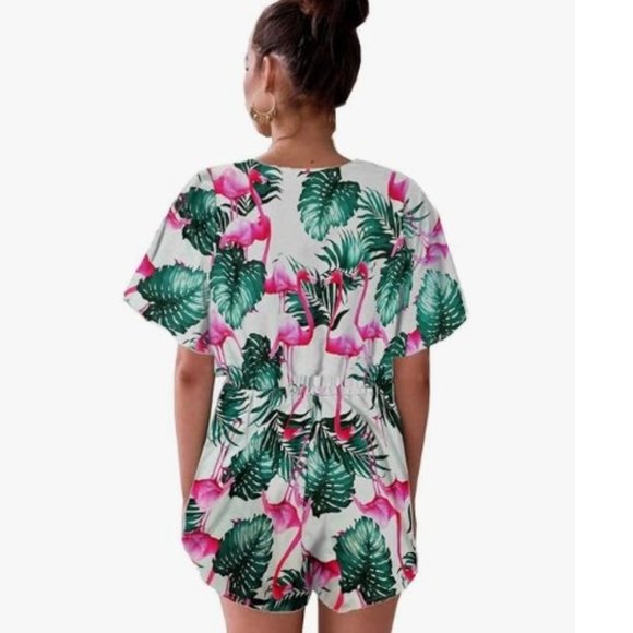 Women's Plunge V Neck Romper Printed Summer Beach Shorts Jumpsuits Playsuit - Picture 6 of 6